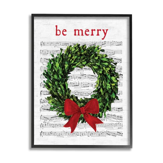 Stupell Industries Be Merry Holiday Music Wreath Framed Giclee Art